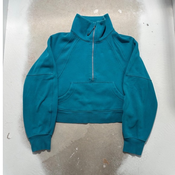 lululemon athletica Tops - Lululemon Scuba Oversized Funnel Neck Half Zip Pullover Teal Blue XS/S